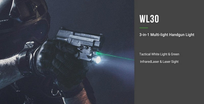 Lampe arme de poing Nextorch WL30 - 400 Lumens - laser vert et IR Infra rouge - Fixation sur rail  NYCTALOPE  