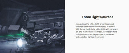 Lampe arme de poing Nextorch WL30 - 400 Lumens - laser vert et IR Infra rouge - Fixation sur rail  NYCTALOPE  