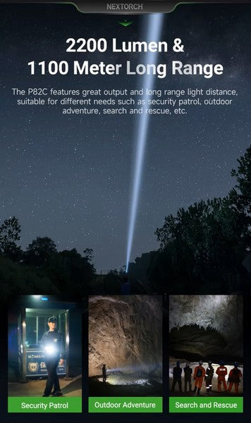 Lampe Torche Nextorch P82C - 2200 Lumens rechargeable - longue portée - NYCTALOPE