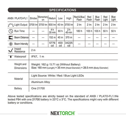 Lampe Torche Nextorch P84B - 3700 Lumens rechargeable - balise de signalisation  NYCTALOPE  