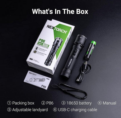 Lampe Torche Nextorch P86 - 1600 Lumens rechargeable USB-C sifflet électronique intégré  NYCTALOPE  