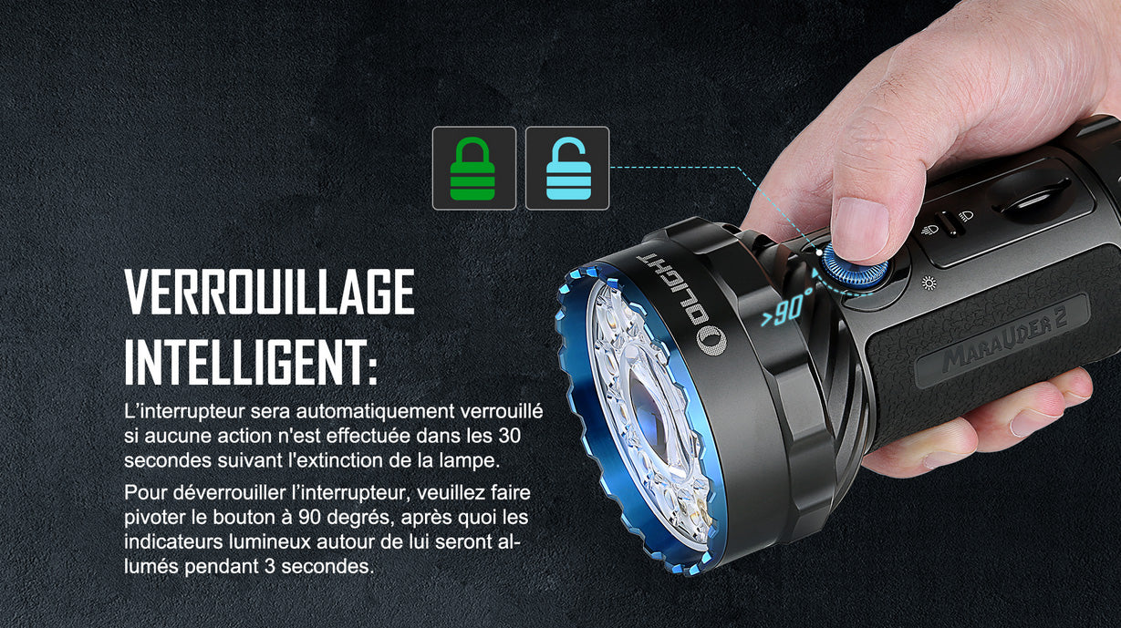 Lampe Torche Olight MARAUDER 2 - 14000 Lumens – Rechargeable  NYCTALOPE  