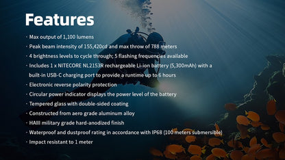 Lampe de plongée Nitecore DL30 - 1100 Lumens - NYCTALOPE