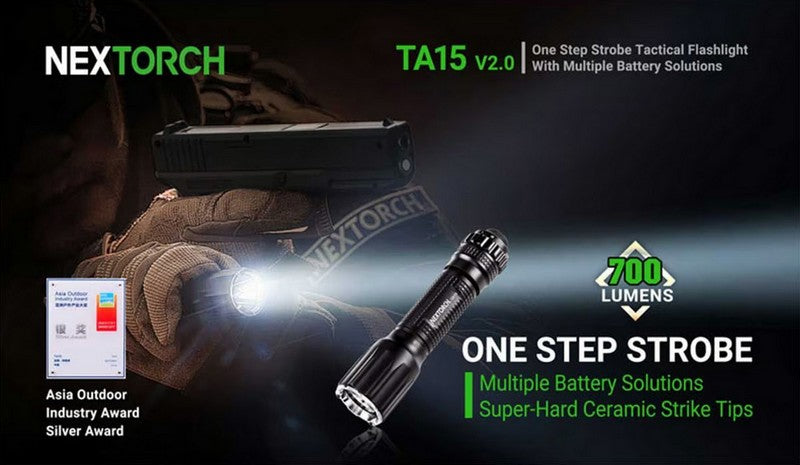 Lampe Torche Tactique Nextorch TA15 V2.0 - 700 Lumens One Step Strobe  NYCTALOPE  