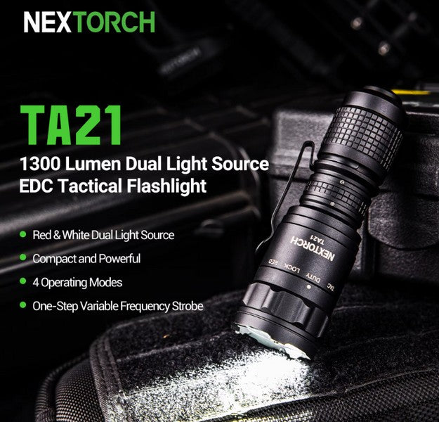 Lampe Torche Tactique Nextorch TA21 SET - 1300 Lumens - lumière rouge - anneau tactique - NYCTALOPE