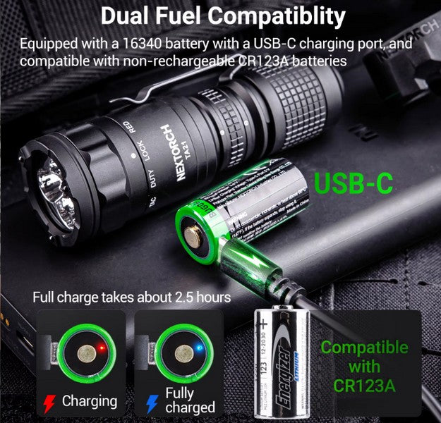 Lampe Torche Tactique Nextorch TA21 SET - 1300 Lumens - lumière rouge - anneau tactique - NYCTALOPE