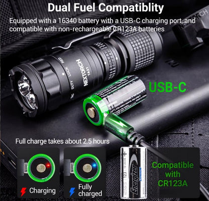 Lampe Torche Tactique Nextorch TA21 SET - 1300 Lumens - lumière rouge - anneau tactique - NYCTALOPE