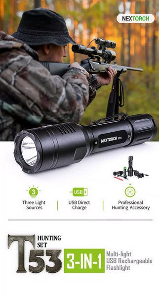 Lampe Torche tactique Nextorch T53 SET- 760 Lumens rechargeable - Kit chasse  NYCTALOPE  
