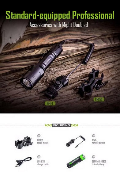 Lampe Torche tactique Nextorch T53 SET- 760 Lumens rechargeable - Kit chasse  NYCTALOPE  