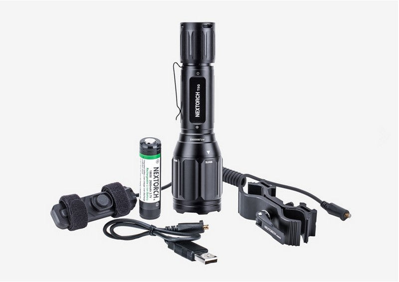 Lampe Torche tactique Nextorch T5G V2.0 SET - 1200 Lumens rechargeable - Kit chasse - lumière blanche et verte  NYCTALOPE  