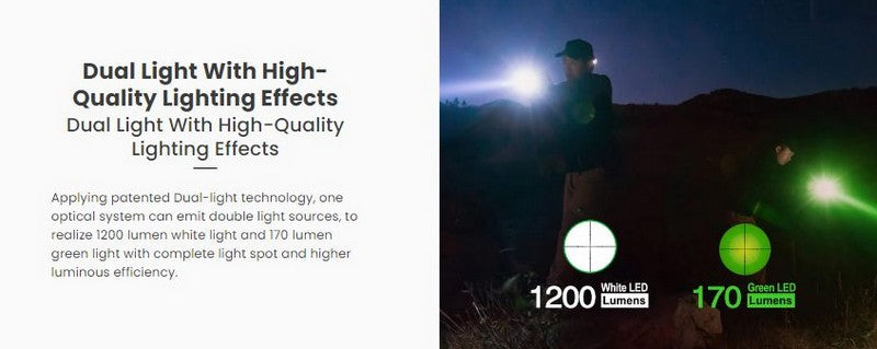 Lampe Torche tactique Nextorch T5G V2.0 SET - 1200 Lumens rechargeable - Kit chasse - lumière blanche et verte  NYCTALOPE  