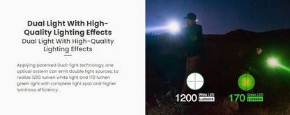 Lampe Torche tactique Nextorch T5G V2.0 SET - 1200 Lumens rechargeable - Kit chasse - lumière blanche et verte  NYCTALOPE  