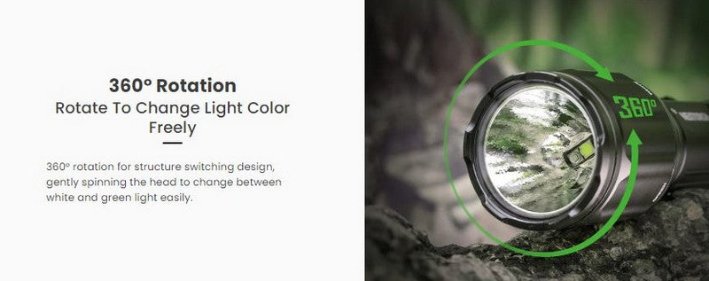 Lampe Torche tactique Nextorch T5G V2.0 SET - 1200 Lumens rechargeable - Kit chasse - lumière blanche et verte  NYCTALOPE  