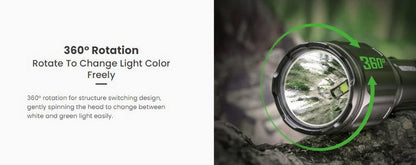 Lampe Torche tactique Nextorch T5G V2.0 SET - 1200 Lumens rechargeable - Kit chasse - lumière blanche et verte  NYCTALOPE  