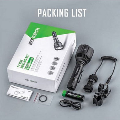 Lampe Torche tactique Nextorch T7 MAX SET - 1200 Lumens rechargeable - Kit chasse - portée 1100 mètres  NYCTALOPE  