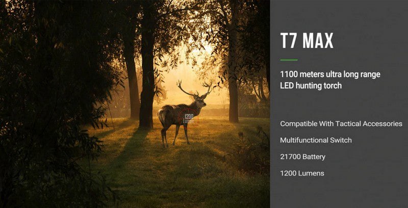 Lampe Torche tactique Nextorch T7 MAX SET - 1200 Lumens rechargeable - Kit chasse - portée 1100 mètres  NYCTALOPE  