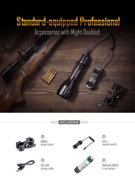 Lampe Torche tactique Nextorch T7 V2.0 SET - 1300 Lumens rechargeable - Kit chasse  NYCTALOPE  