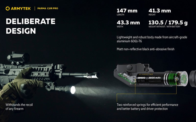 Lampe torche tactique Armytek Parma C2iR Pro 1250 Lumens + Infrarouge  NYCTALOPE  