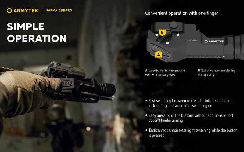 Lampe torche tactique Armytek Parma C2iR Pro 1250 Lumens + Infrarouge  NYCTALOPE  