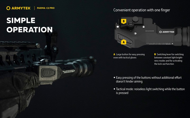 Lampe torche tactique Armytek Parma C2 Pro - 1500 Lumens  NYCTALOPE  