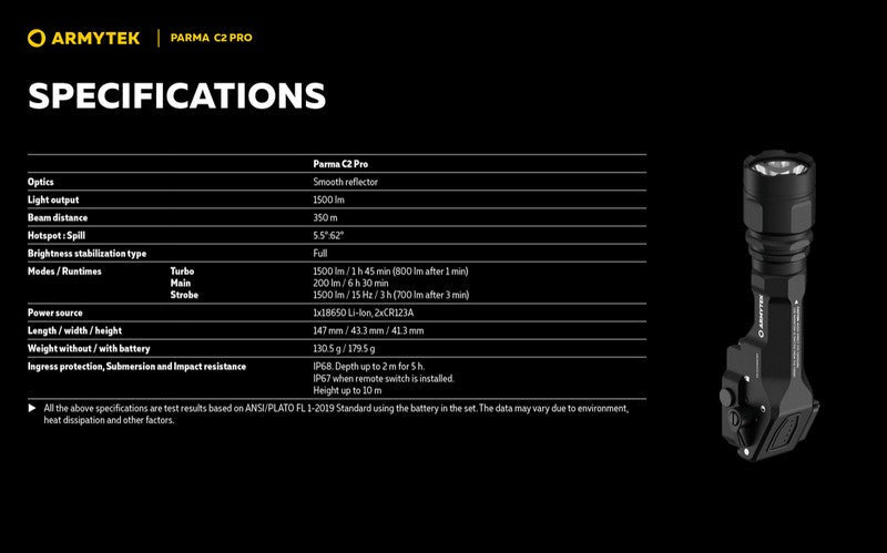 Lampe torche tactique Armytek Parma C2 Pro - 1500 Lumens  NYCTALOPE  