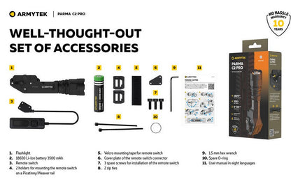 Lampe torche tactique Armytek Parma C2 Pro - 1500 Lumens  NYCTALOPE  