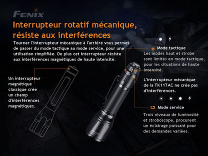 Lampe Torche Fenix TK11 TAC – 1600 Lumens – Interrupteur tactique breveté  NYCTALOPE  