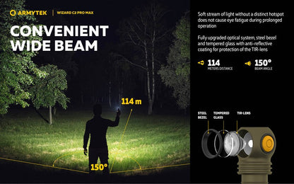 Lampe Frontale Armytek Wizard C2 PRO MAX OLIVE Magnet USB 4000 Lumens - rechargeable en USB  NYCTALOPE  