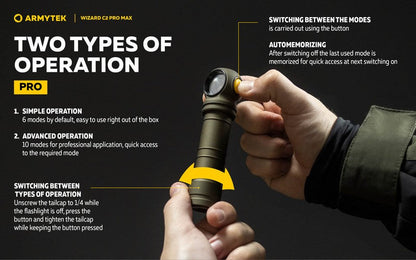 Lampe Frontale Armytek Wizard C2 PRO MAX OLIVE Magnet USB 4000 Lumens - rechargeable en USB  NYCTALOPE  