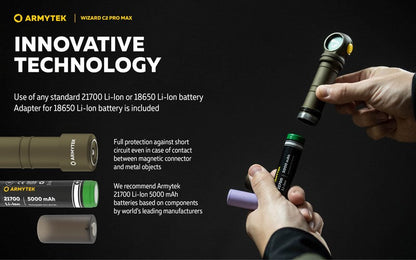 Lampe Frontale Armytek Wizard C2 PRO MAX OLIVE Magnet USB 4000 Lumens - rechargeable en USB  NYCTALOPE  