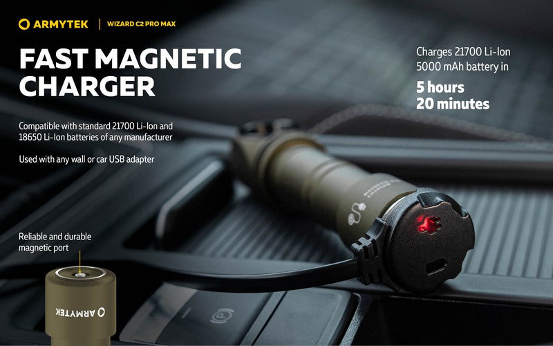 Lampe Frontale Armytek Wizard C2 PRO MAX OLIVE Magnet USB 4000 Lumens - rechargeable en USB  NYCTALOPE  