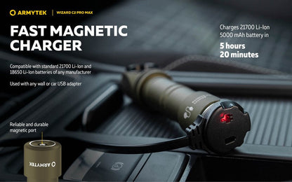 Lampe Frontale Armytek Wizard C2 PRO MAX OLIVE Magnet USB 4000 Lumens - rechargeable en USB  NYCTALOPE  