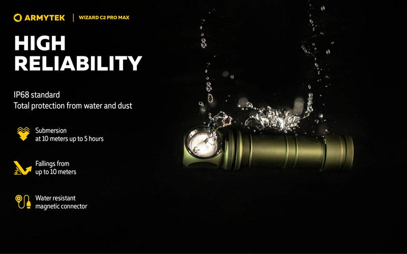 Lampe Frontale Armytek Wizard C2 PRO MAX OLIVE Magnet USB 4000 Lumens - rechargeable en USB  NYCTALOPE  