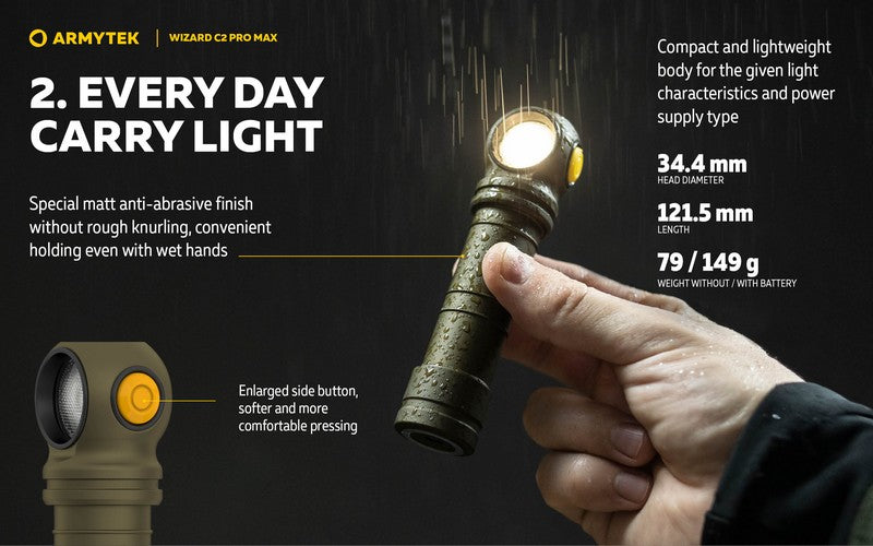 Lampe Frontale Armytek Wizard C2 PRO MAX OLIVE Magnet USB 4000 Lumens - rechargeable en USB  NYCTALOPE  