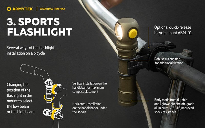 Lampe Frontale Armytek Wizard C2 PRO MAX OLIVE Magnet USB 4000 Lumens - rechargeable en USB  NYCTALOPE  