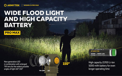 Lampe Frontale Armytek Wizard C2 PRO MAX OLIVE Magnet USB 4000 Lumens - rechargeable en USB  NYCTALOPE  