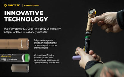 Lampe Frontale Armytek Wizard C2 PRO MAX SAND Magnet USB 4000 Lumens - rechargeable en USB  NYCTALOPE  