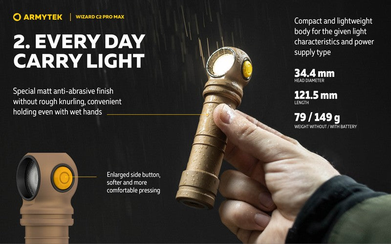 Lampe Frontale Armytek Wizard C2 PRO MAX SAND Magnet USB 4000 Lumens - rechargeable en USB  NYCTALOPE  