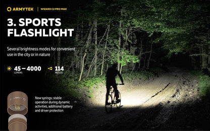 Lampe Frontale Armytek Wizard C2 PRO MAX SAND Magnet USB 4000 Lumens - rechargeable en USB  NYCTALOPE  