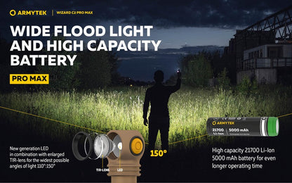 Lampe Frontale Armytek Wizard C2 PRO MAX SAND Magnet USB 4000 Lumens - rechargeable en USB  NYCTALOPE  