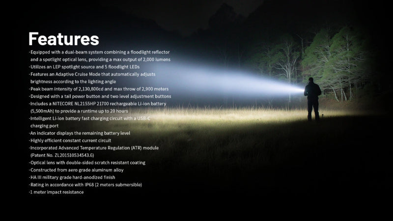 Lampe torche Nitecore P40 tactique laser LEP – 2000 Lumens  NYCTALOPE  