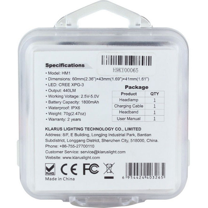Lampe Frontale Klarus HM1 - 440Lumens rechargeable  NYCTALOPE  