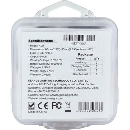 Lampe Frontale Klarus HM1 - 440Lumens rechargeable  NYCTALOPE  