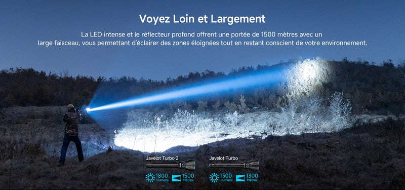 Lampe Torche Olight Javelot Turbo 2 KIT - 1800 Lumens rechargeable longue portée 1500 mètres - Noir - NYCTALOPE