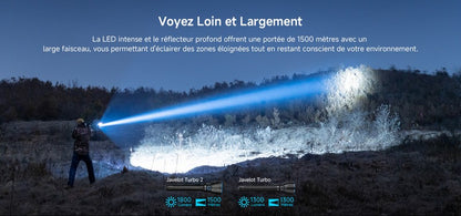 Lampe Torche Olight Javelot Turbo 2 KIT - 1800 Lumens rechargeable longue portée 1500 mètres - Noir - NYCTALOPE