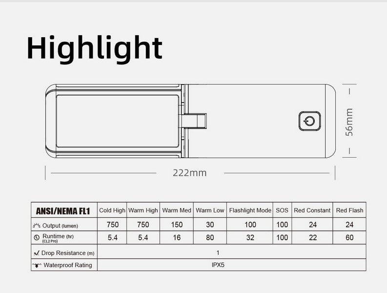 Lanterne Klarus CL2 PRO BLANCHE - 750 Lumens - Rechargeable et Powerbank  NYCTALOPE  