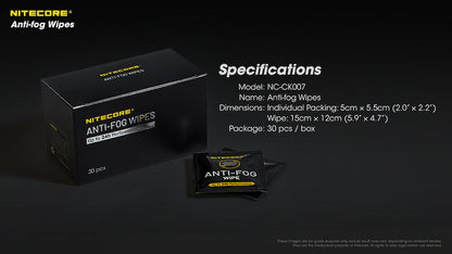 Lingettes Anti-buée Nitecore NC-CK007 – Antibactériennes – 30 pièces  NYCTALOPE  