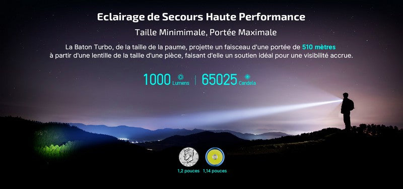 Lampe Torche Olight Baton Turbo - 1000 Lumens rechargeable  NYCTALOPE  