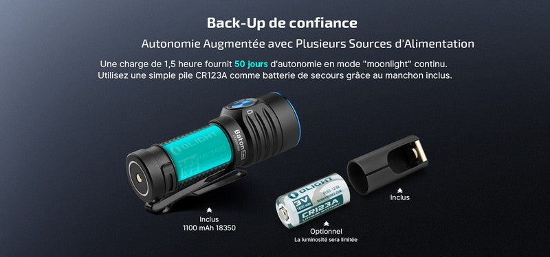 Lampe Torche Olight Baton Turbo - 1000 Lumens rechargeable  NYCTALOPE  