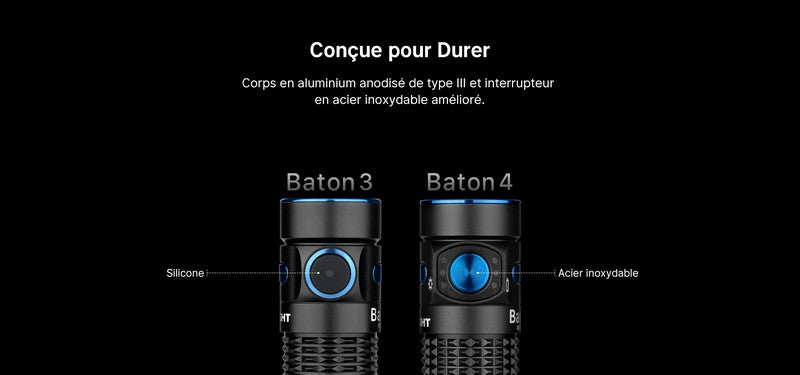 Lampe Torche Olight Baton 4 édition standard 1300 Lumens - Noir  NYCTALOPE  